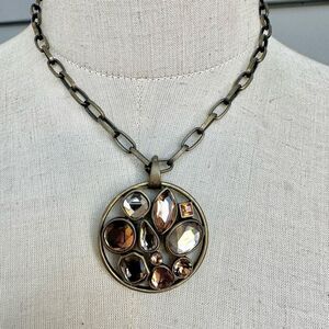 Cookie Lee brown rhinestone circle pendant necklace